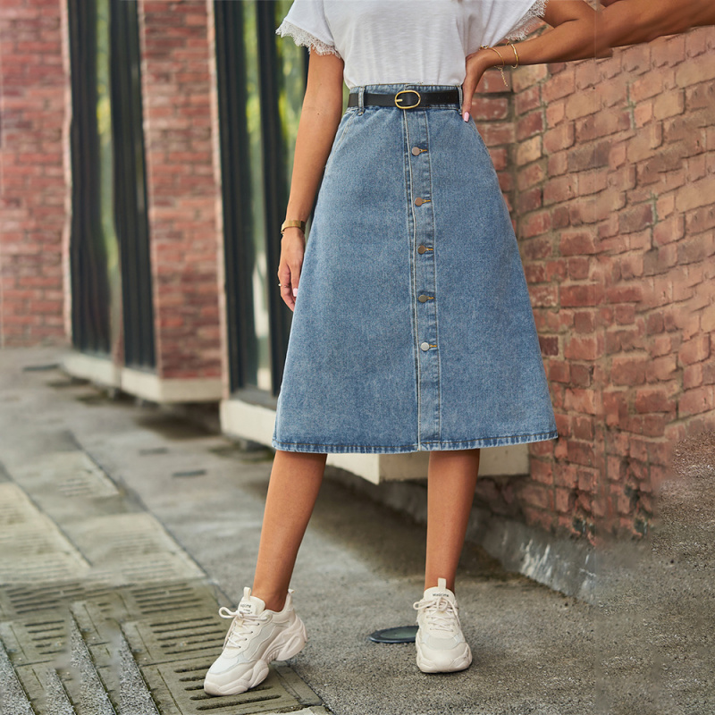 A-Line Skirt Midi - Uniwersalna, wyszczuplająca, sprana dżinsowa spódnica midi