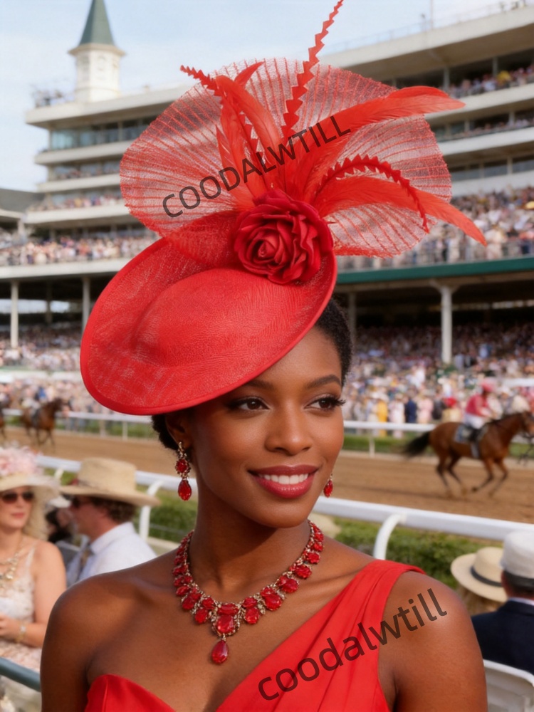 Women'S Fashion Kentucky Derby - Czerwona siateczkowa ozdoba na głowę z