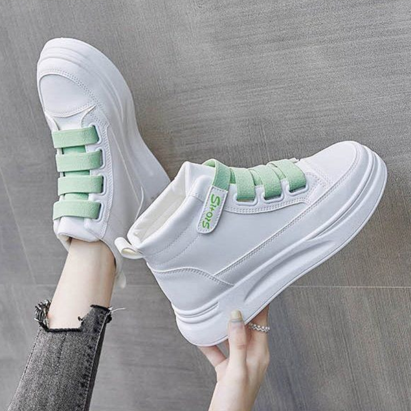 Women'S Fashion Velcro Sneakers - Uniwersalne białe sneakersy damskie z wysoką