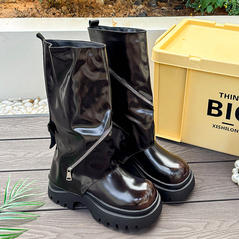 Women'S Fashion Boots 2025 - Platformy Skórzane Buty Zimowe Punkowe Wysokie