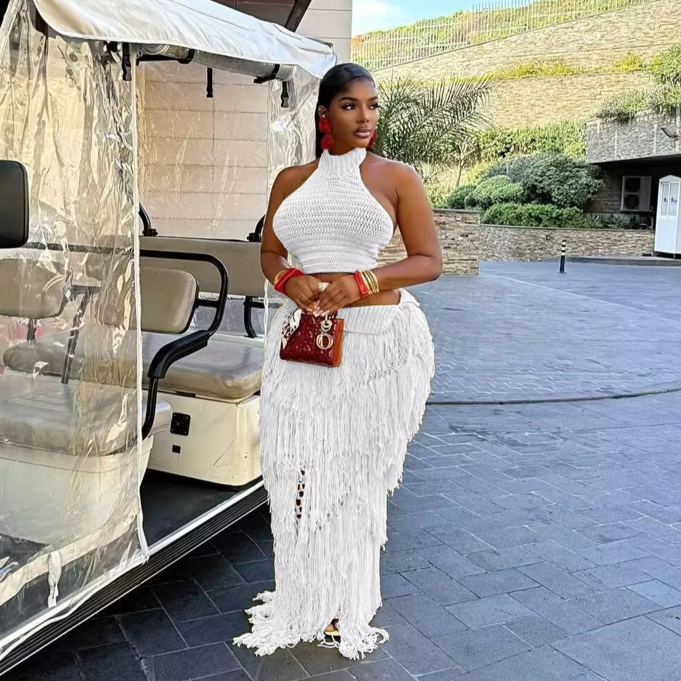 Maxi Dress Boho - Szydełkowa Sukienka Maxi z Dzianiny, Zestawy