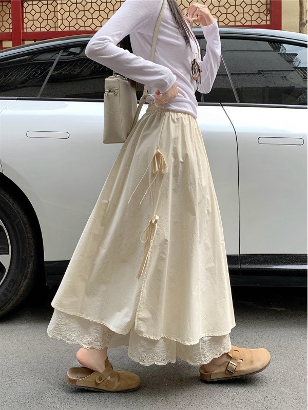 A-Line Skirt Midi - Spódnica midi z wysokim stanem, koronkowym