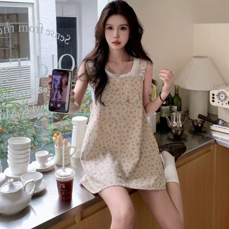 Women'S Fashion Petite - Letnia sukienka dżinsowa na ramiączkach, optycznie