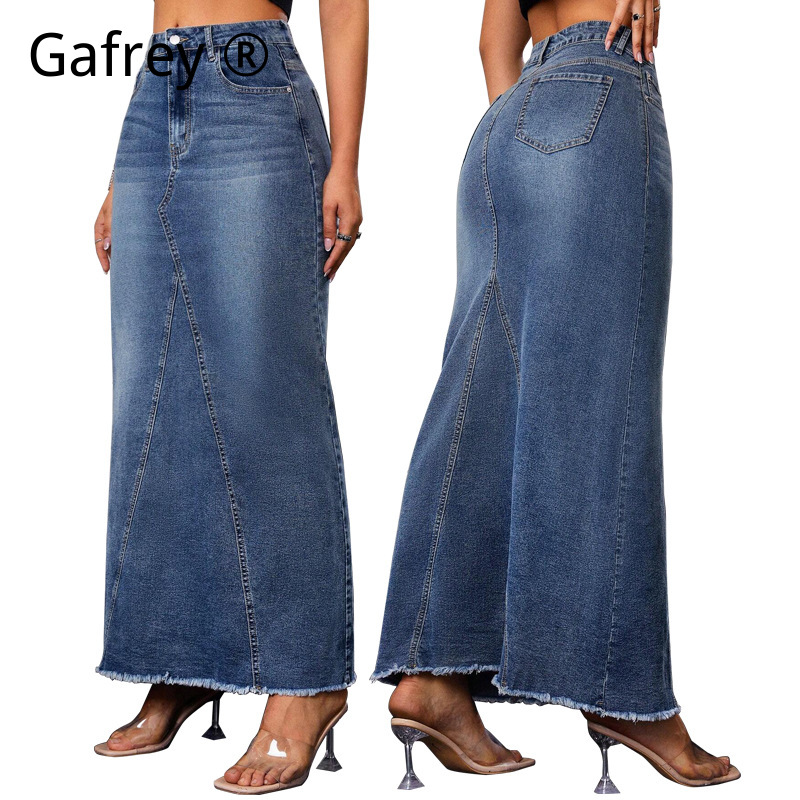 A-Line Skirt Midi - Damska dżinsowa spódnica midi z wysokim
