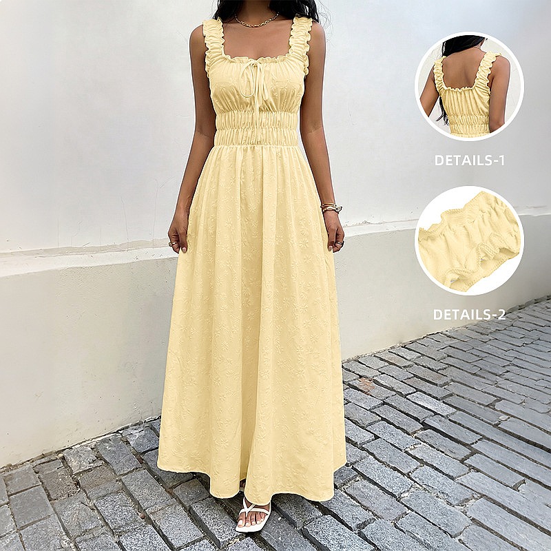 Maxi Dress Boho - Letnia sukienka bez rękawów z kwadratowym