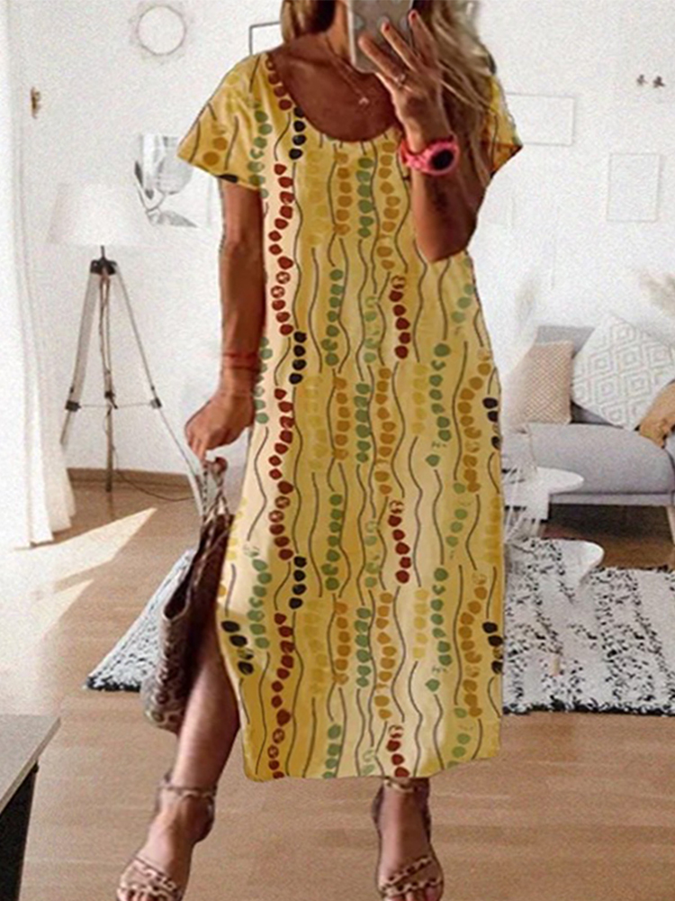 Maxi Dress Boho - Żółta sukienka midi plus size z