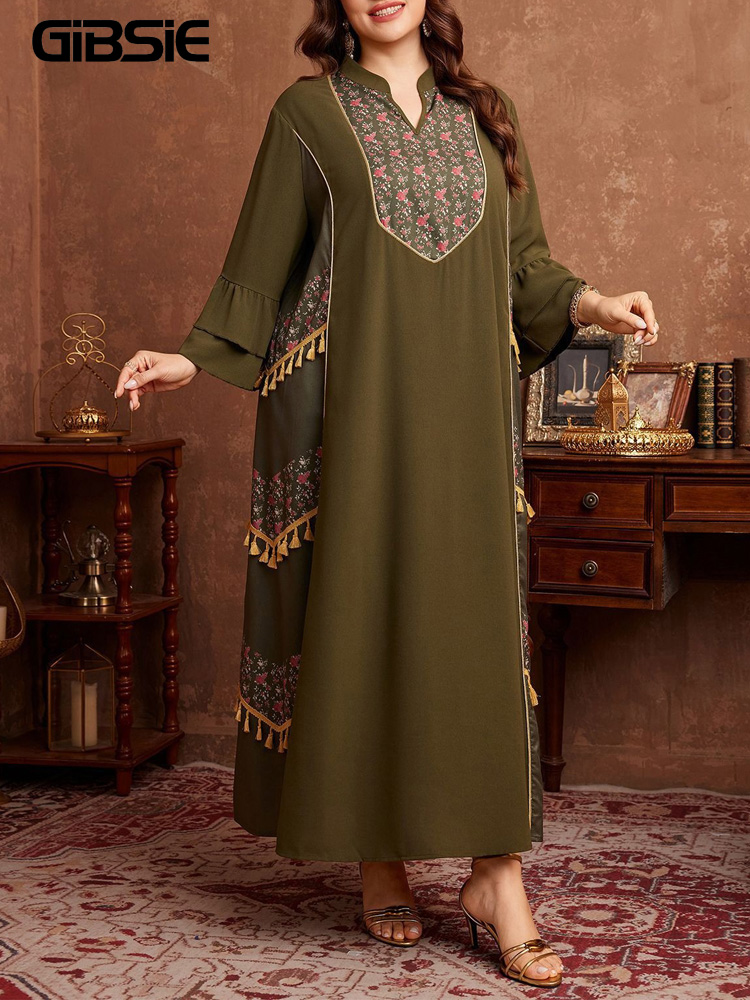 Maxi Dress Boho - GIBSIE Sukienka Abaya Plus Size w
